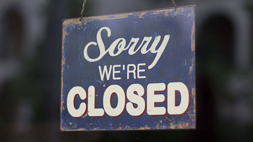 Business Closed - 'Sorry, We're Closed' Sign